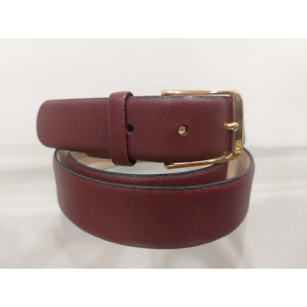Pierre Cardin Soft Brown Leather Belt Size 38 Square Golden Buckle Cowhide Spain